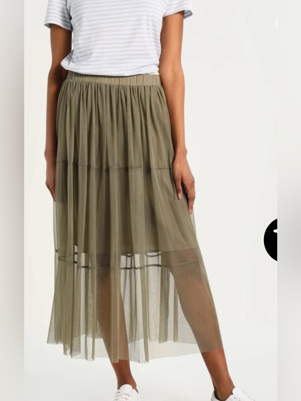 Noisy May Olive Tiered Maxi Mesh Skirt